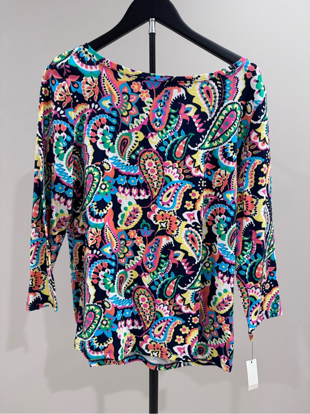 Talbots Navy Paisley Boatneck Top - Multicolor